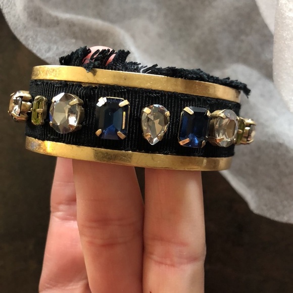 Stella & Dot Morgan Jeweled Cuff black fringe gold tone Bracelet - Picture 5 of 9